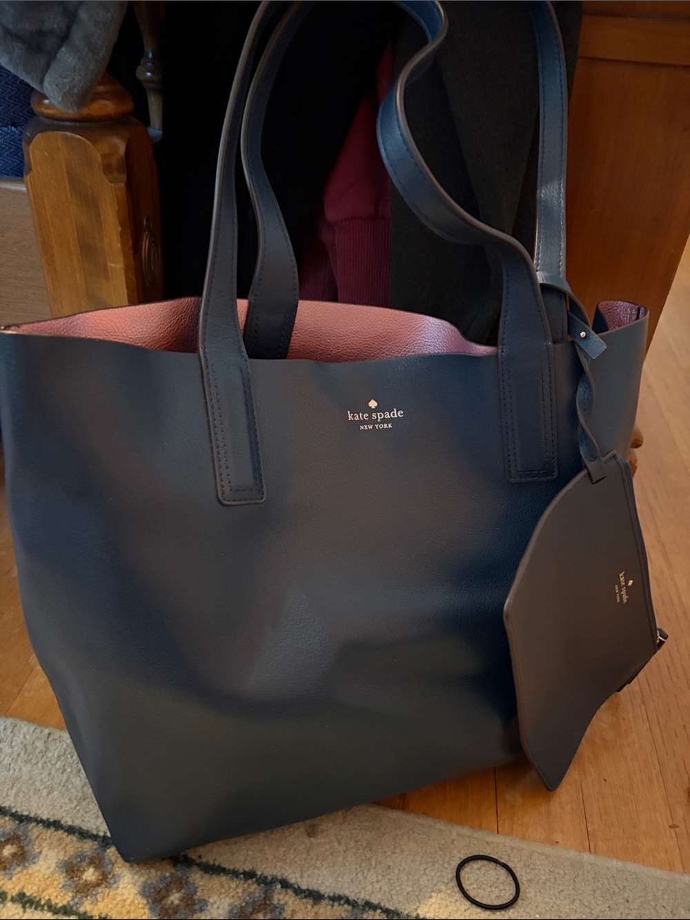 kate spade Navy Blue and Pink Reversible Leather Tote Shoulder Bag